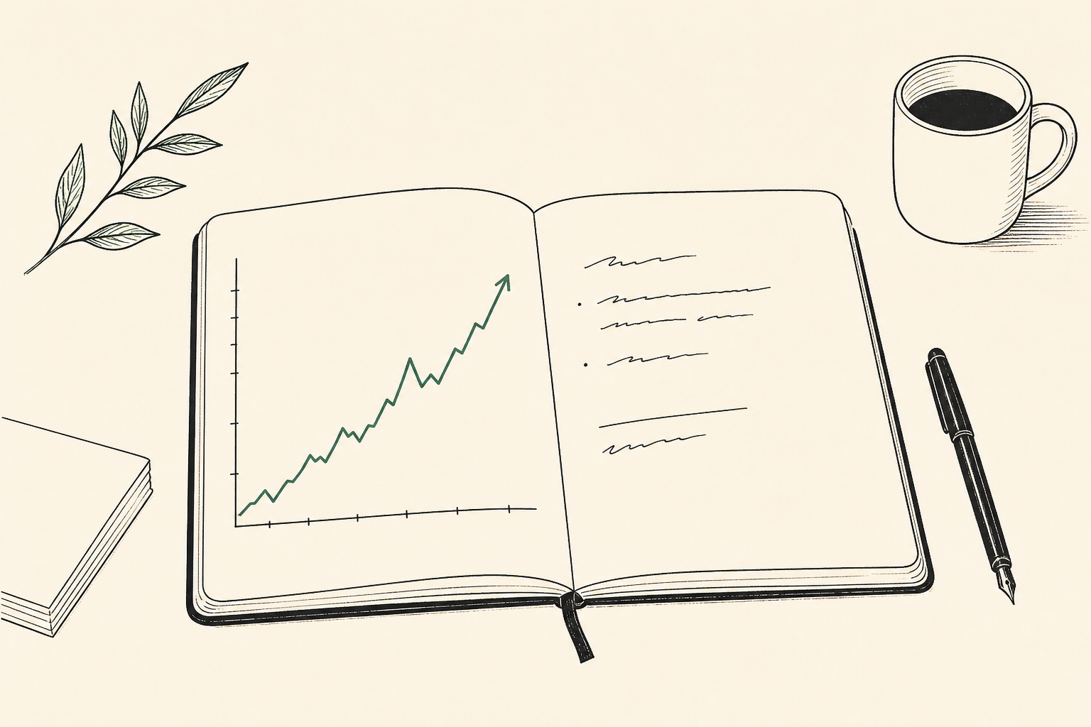 Open notebook with a chart and handwritten notes — representing the TRADEDOC learning journal