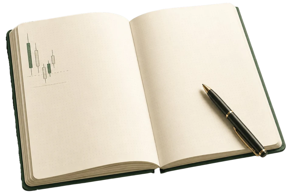 Open journal and pen, preface launch note illustration
